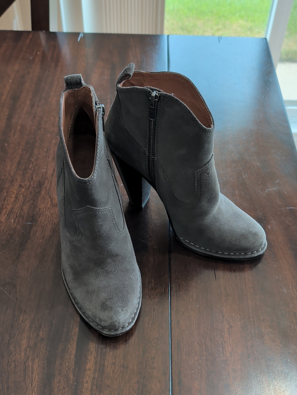Frye Gray Suede Ankle Booties with Side Zipper